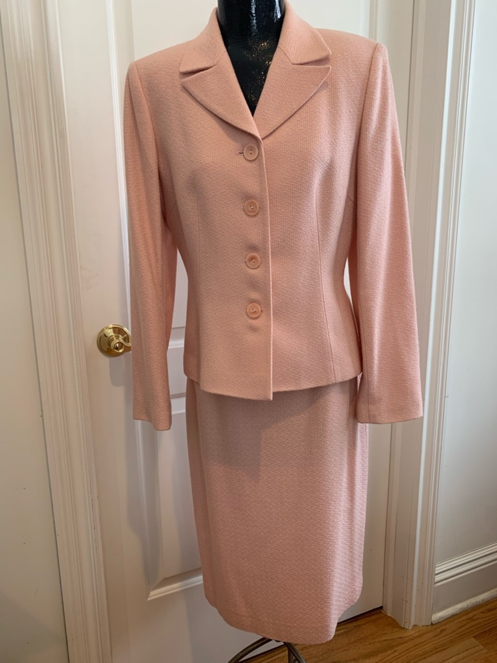 Classic Two-Piece Pink Suit Jacket and Skirt by Tahari ASL